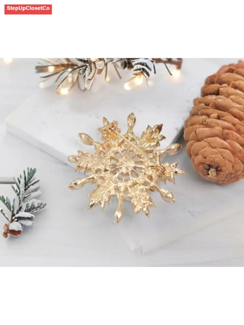Iridescent Crystal Snowflake Flower Brooch Pin Convertible Pendant Gold-Tone